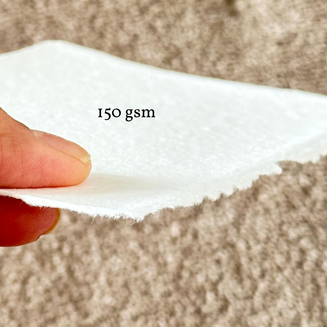 Close up showing thickness of 150 gsm handmade paper used for calligraphy