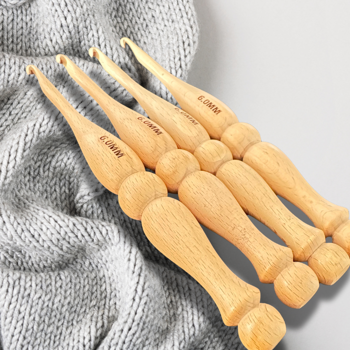Ergonomic Wooden Crochet Hooks – Set of 3 (3mm, 5mm, 10mm) | Perfect Gift for Crochet Lovers | Smooth Wooden Yarn Hooks
