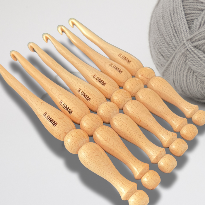 Ergonomic Wooden Crochet Hooks – Set of 3 (3mm, 5mm, 10mm) | Perfect Gift for Crochet Lovers | Smooth Wooden Yarn Hooks