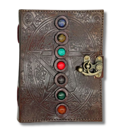 7 Chakra Stone Bound Leather Journal on a white background
