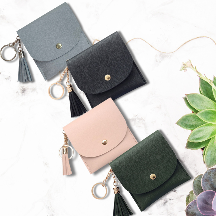 Card holders in 4 colours grey, black, pink and green