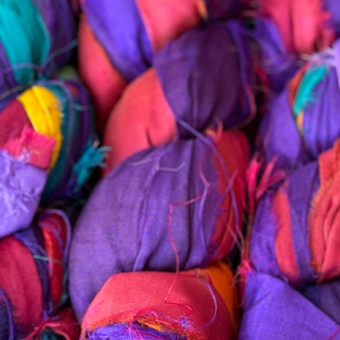 close up of Recycled Silk Sari Ribbons