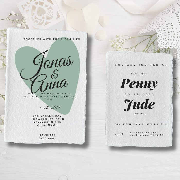 Wedding invitations on a white asthetic background
