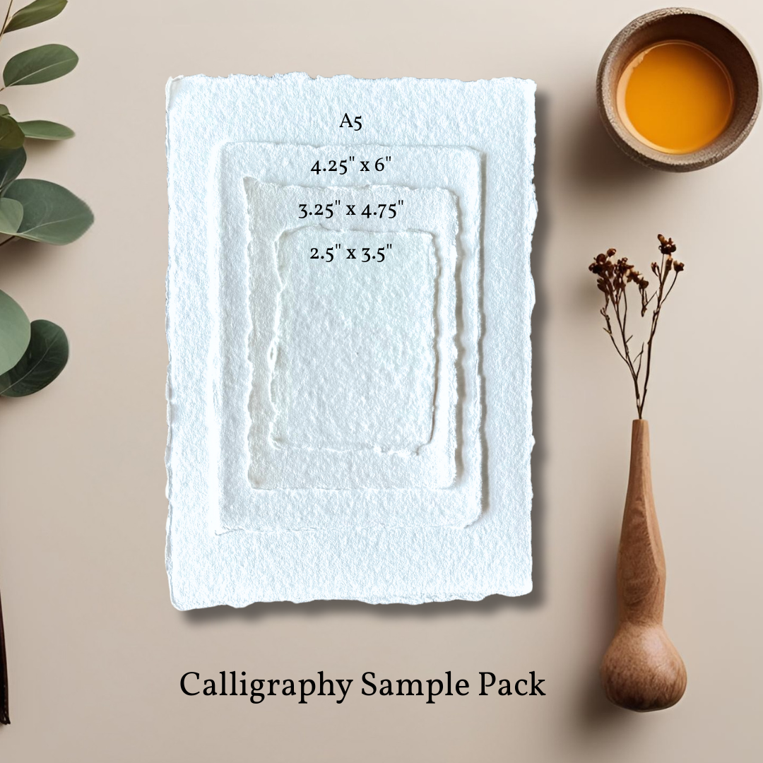 handmade white cotton paper for calligraphy in different sixzes available as calligraphy sample pack