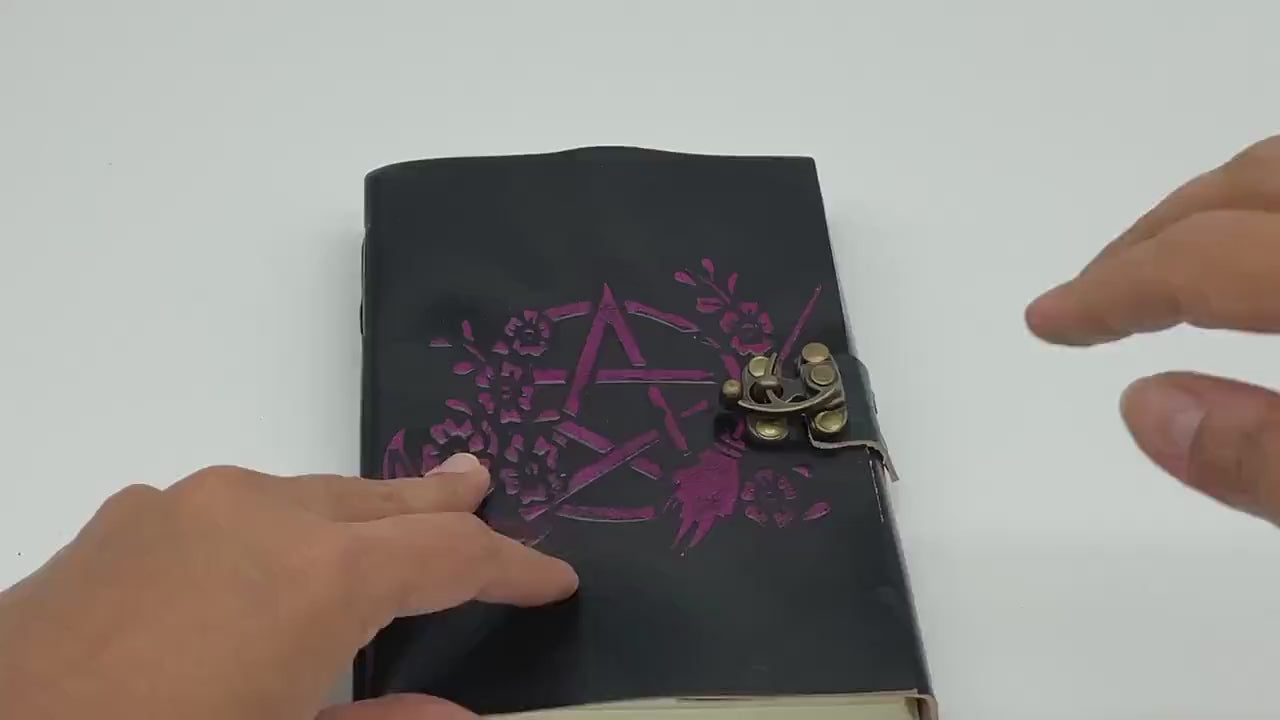 Showing Leather journal handmade from inside out.