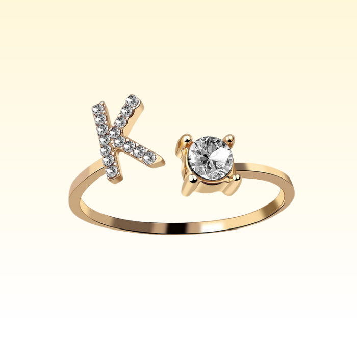 Adjustable Rings with Initial Letter K in gold