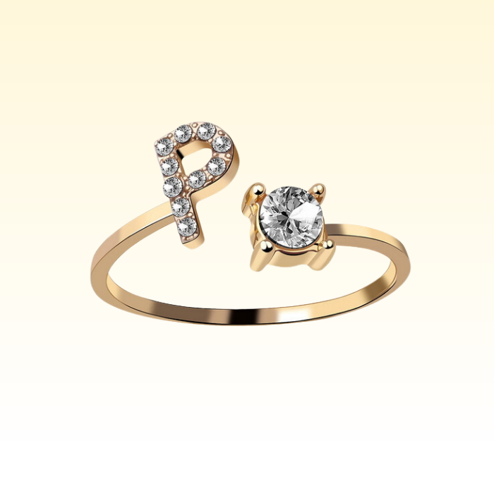 Adjustable Rings with Initial Letter P in gold