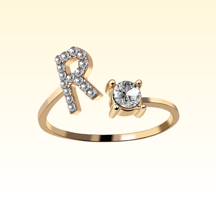 Adjustable Rings with Initial Letter R in gold