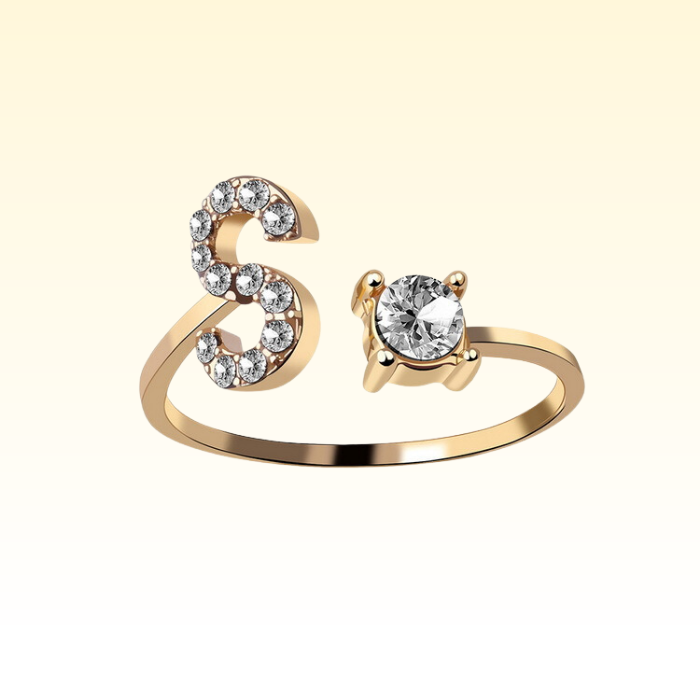 Adjustable Rings with Initial Letter S in gold