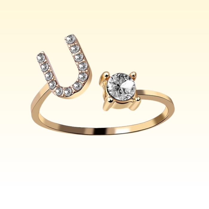 Adjustable Rings with Initial Letter U in gold