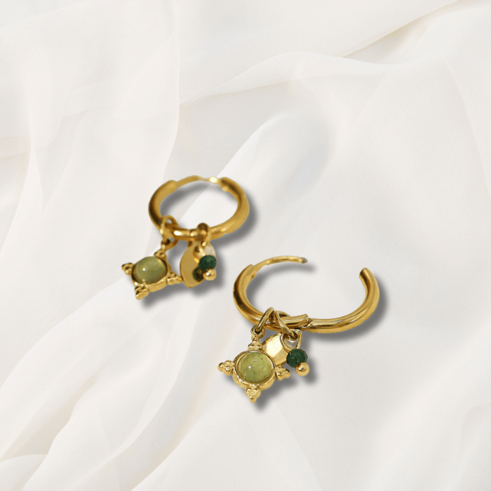 Adira Aventurine 18K Gold Plated Earrings on a white background