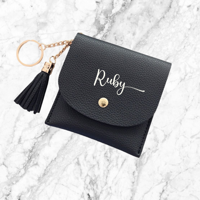 Black personalised card holder with gold foil