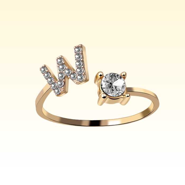 Adjustable Rings with Initial Letter W in gold