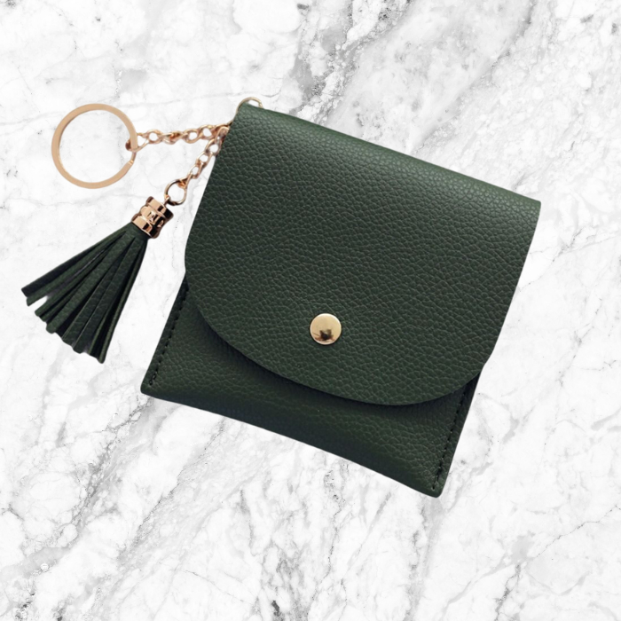 Green Card Holder keychain wallet with tassel