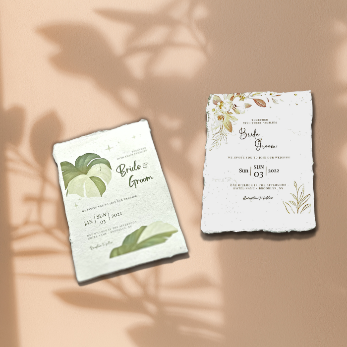 Wedding invitations with 250 GSM white handmade paper  with deckled  edge 