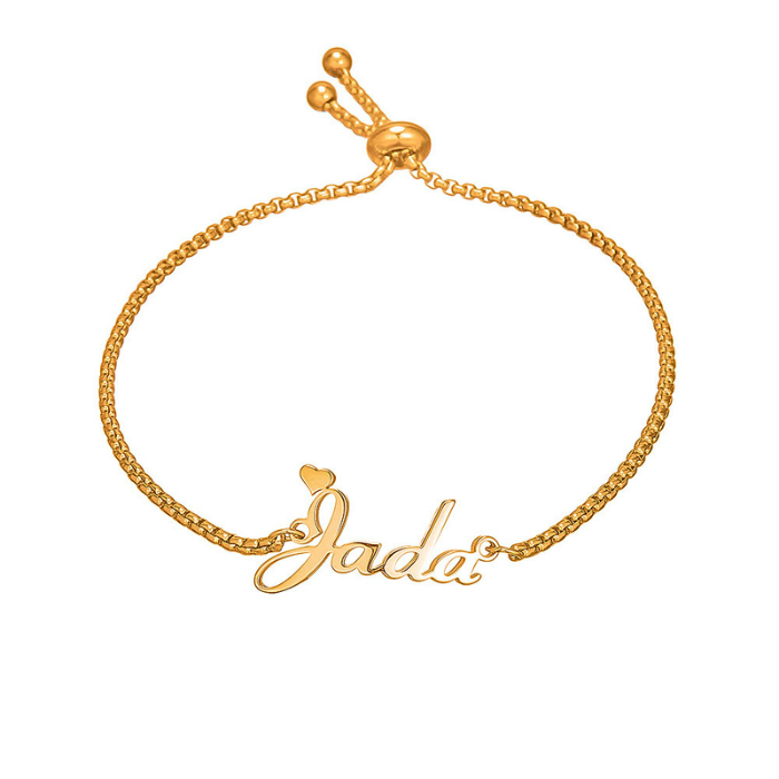 Farrah Name bracelet rose gold with the name Jada on a white background