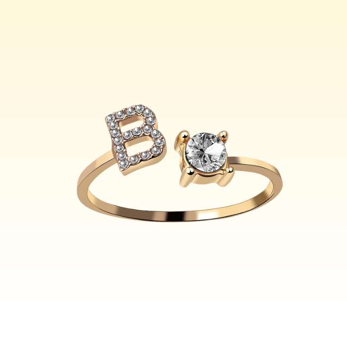 Adjustable Rings with Initial Letter B in gold