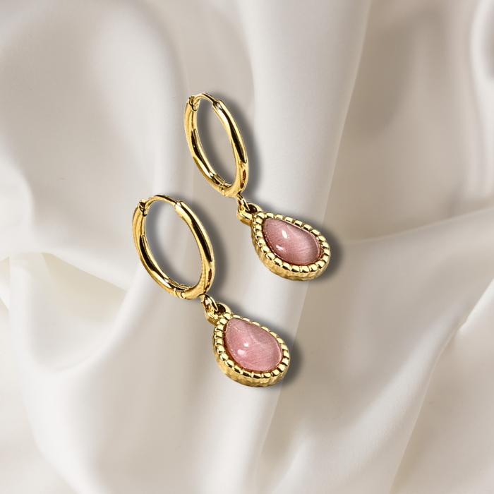 Ellery Minimalist Gold Plated Pink Earrings on satin fabric