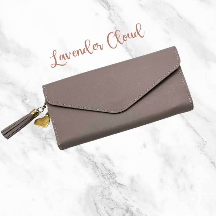 Lavender cloud Leather Wallet with heart and tassel