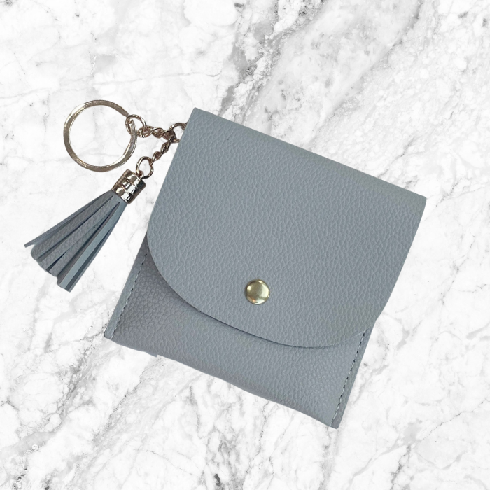 Grey Card Holder keychain wallet with tassel