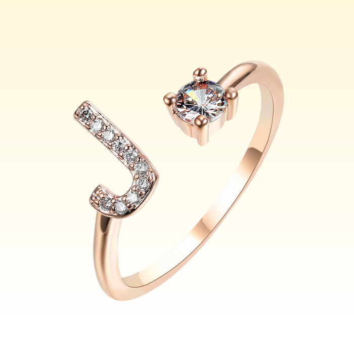 Adjustable Rings with Initial Letter J in Rose Gold