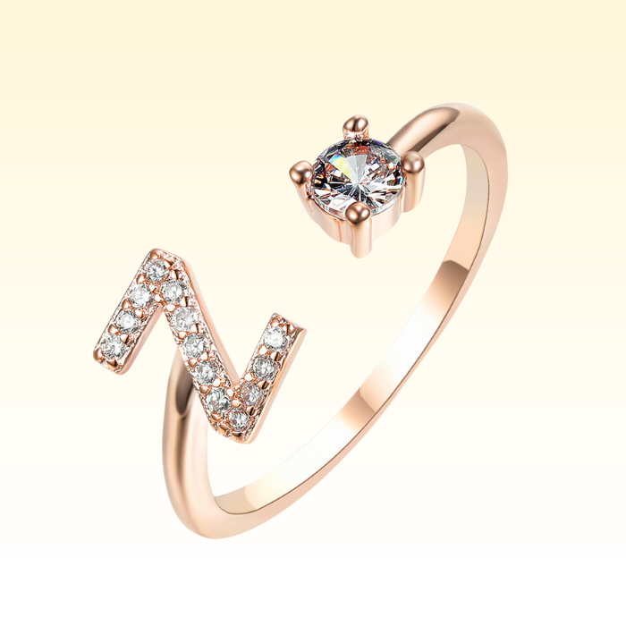 Adjustable Rings with Initial Letter Z in Rose Gold