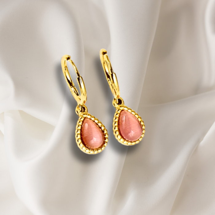 Ellery Minimalist Gold Plated Pink Earrings on satin fabric