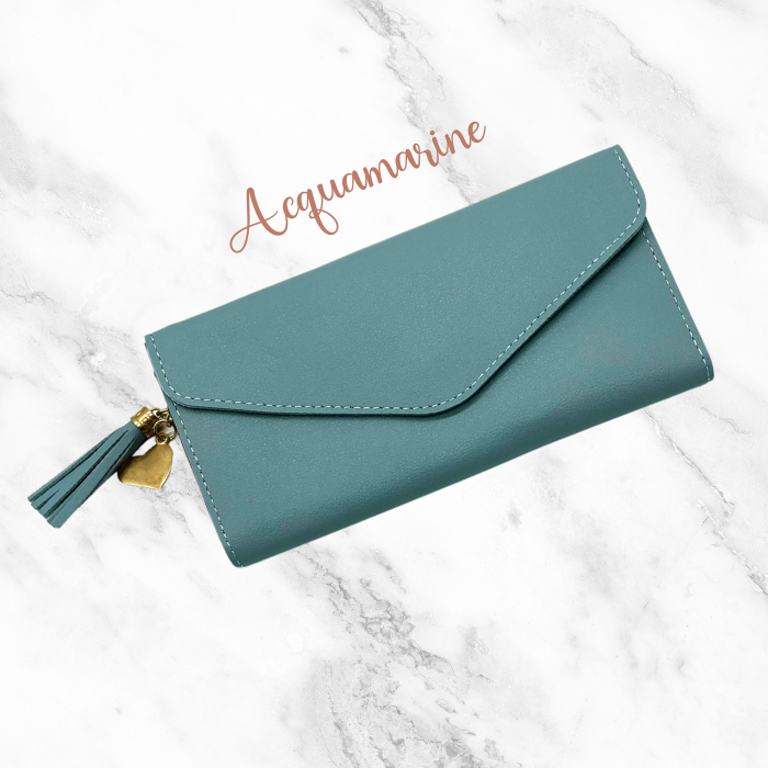 Acquamarine Leather Wallet with heart and tassel