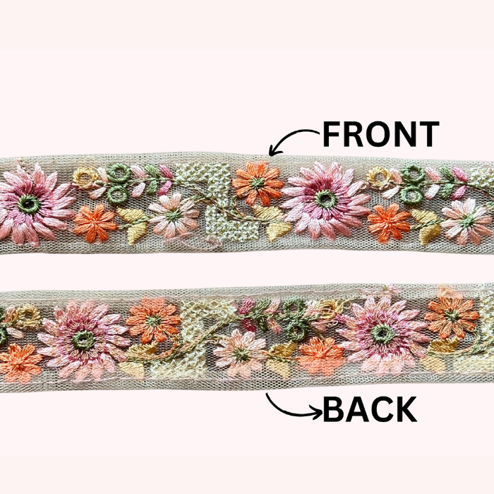 Net Fabric Embroidered Trim – Floral Design Lace for Sewing, Crafts & DIY Projects