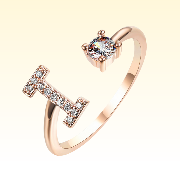 Adjustable Rings with Initial Letter I in Rose Gold