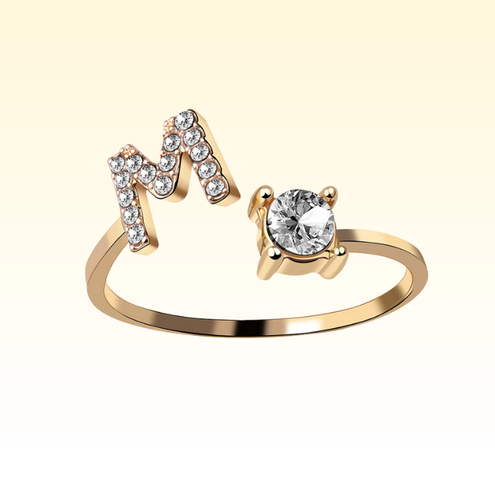 Adjustable Rings with Initial Letter M in Gold