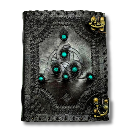  7 Chakra Stone Bound Leather Journal on a white background