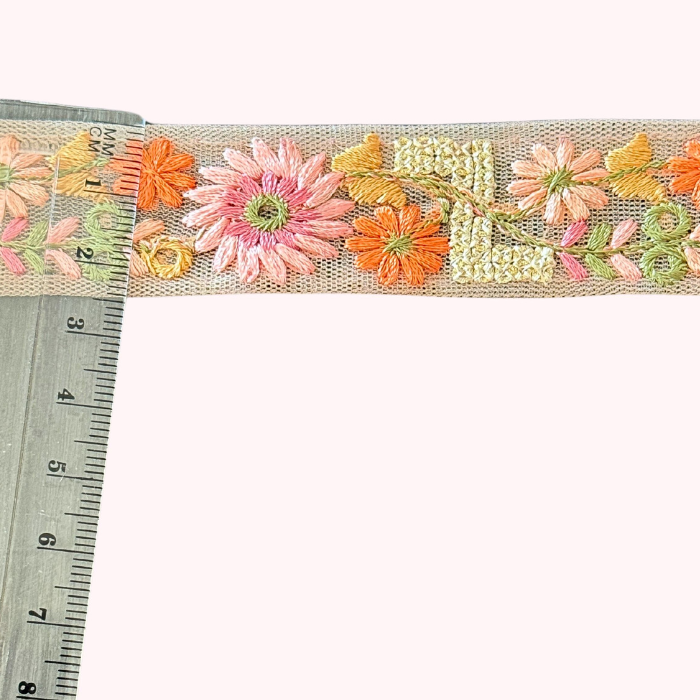 Net Fabric Embroidered Trim – Floral Design Lace for Sewing, Crafts & DIY Projects