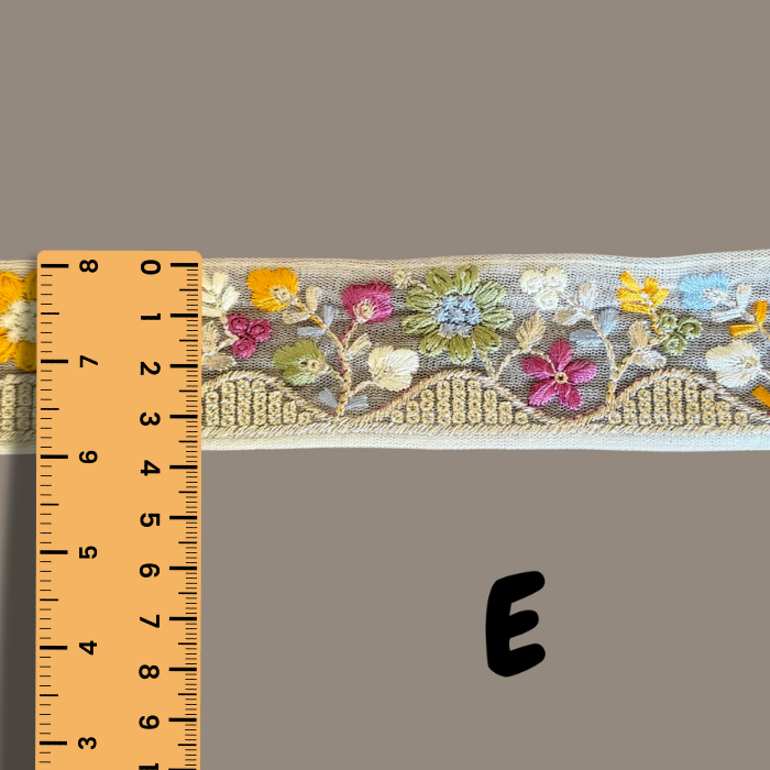 Multicolour Floral Embroidered Ribbons with width measurement 3.5 cms approximately
