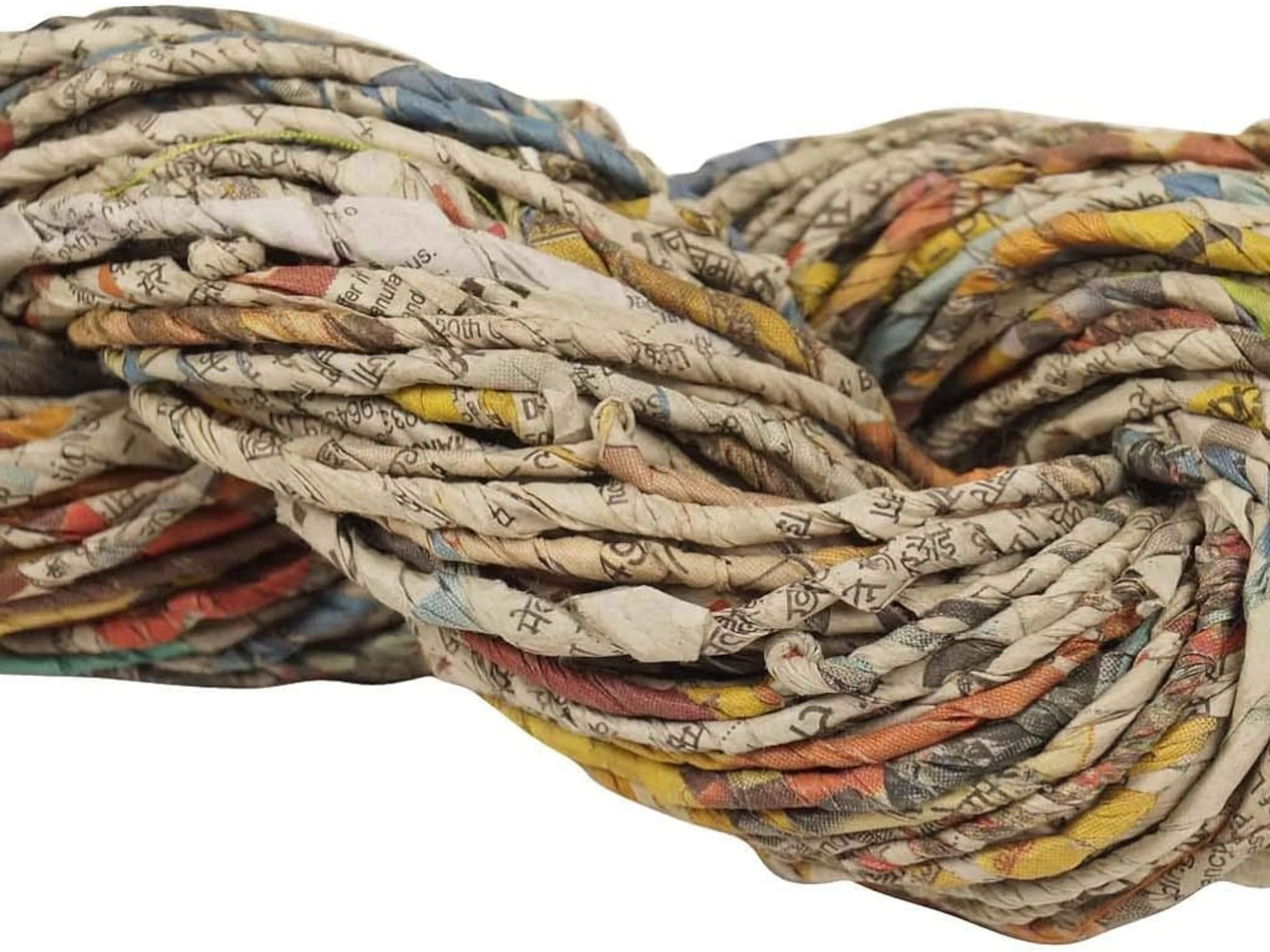 Newspaper Yarn on a white background