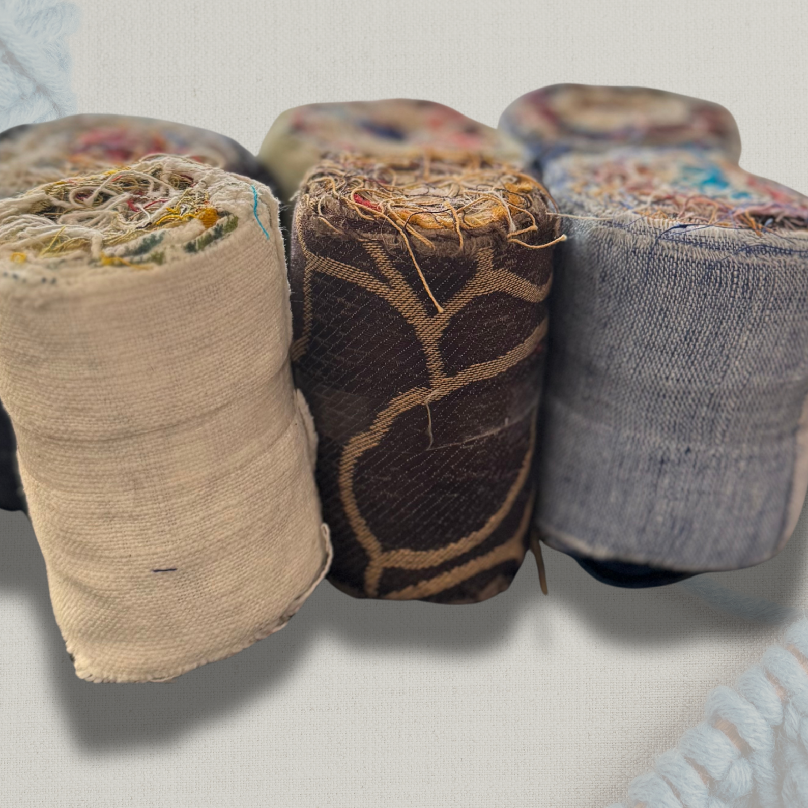 Assorted Orlia linen tape ona grey background