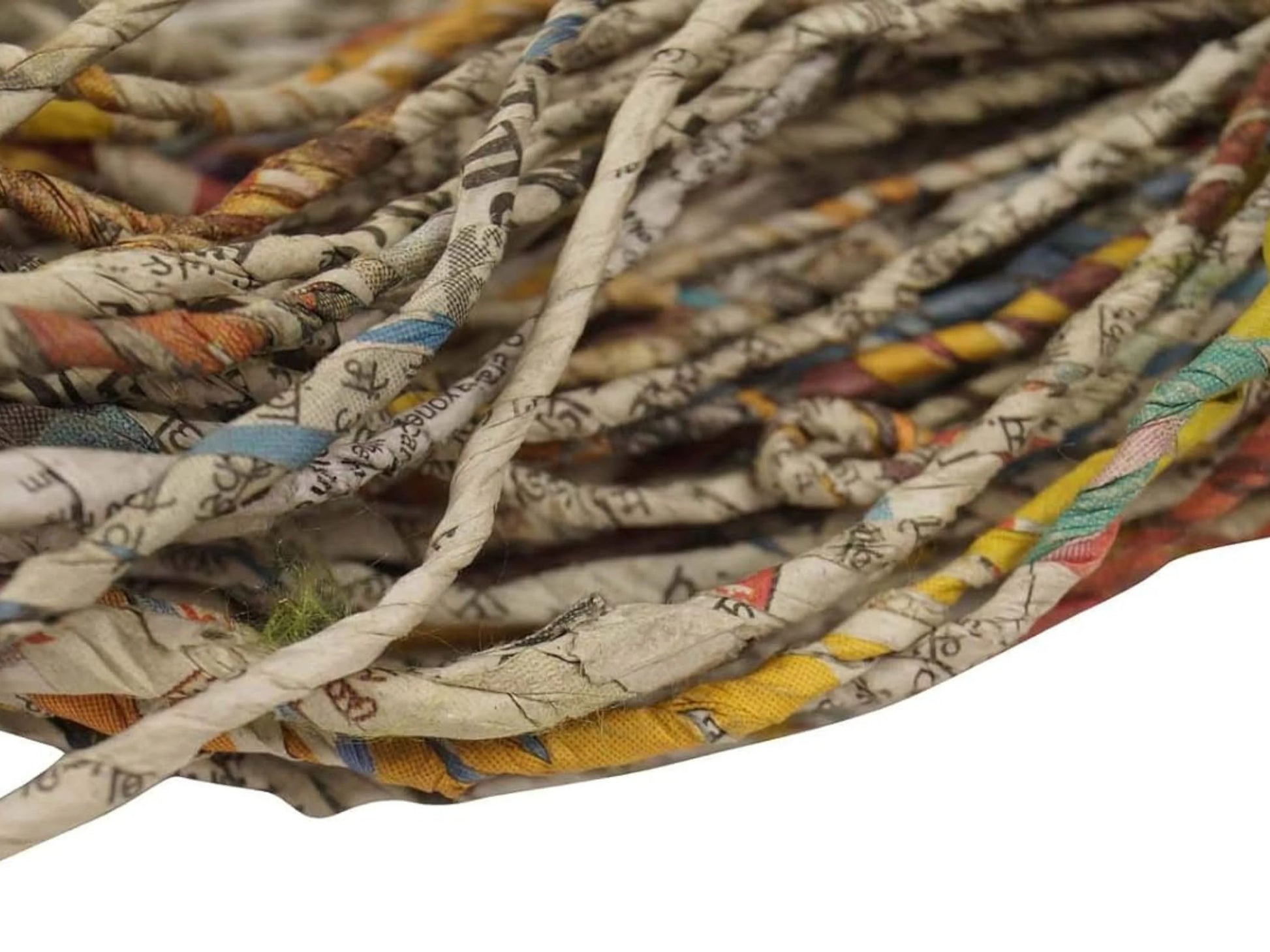 Paper yarn close up on a white background
