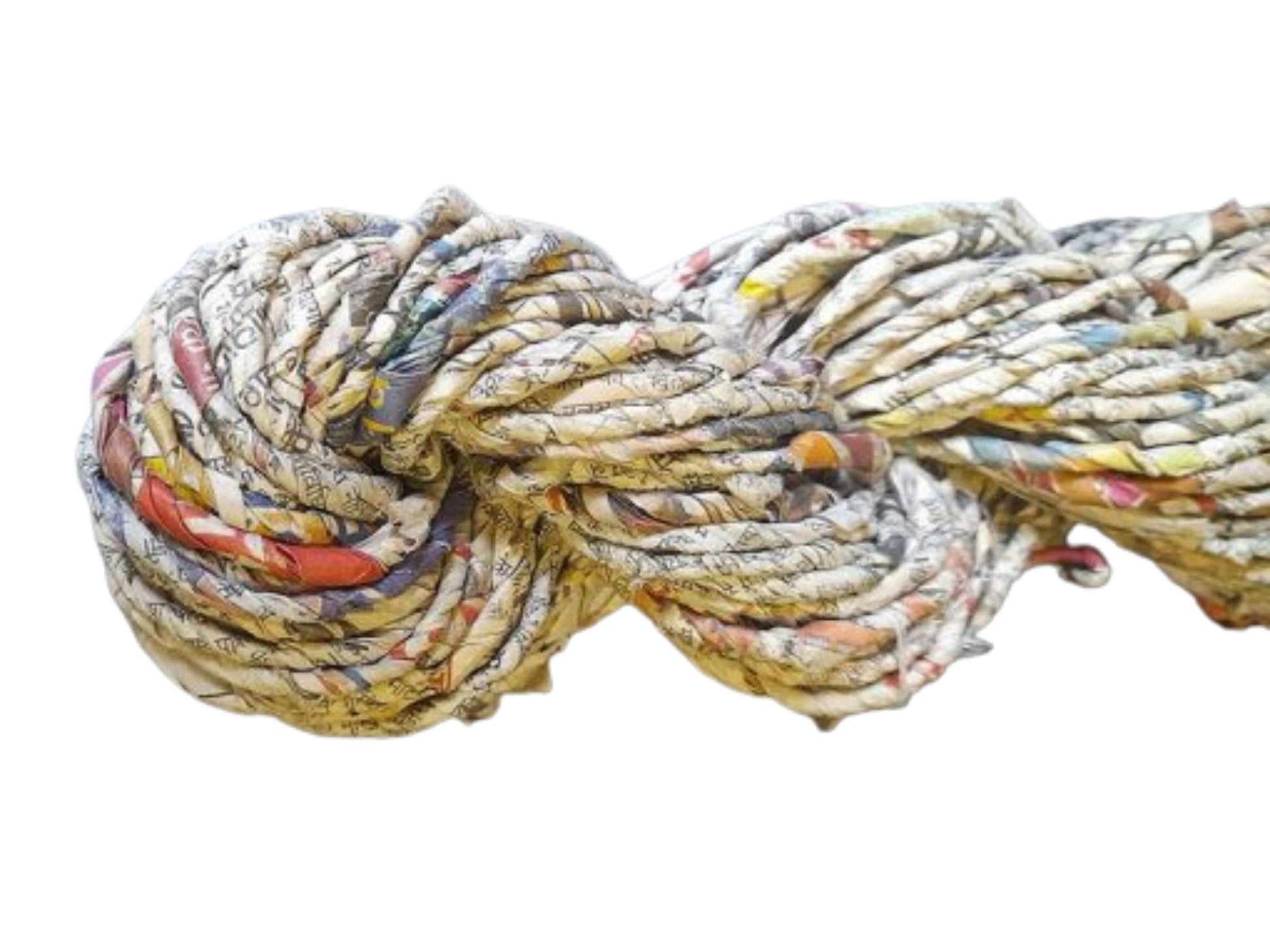 Paper yarn for crochet on a white background
