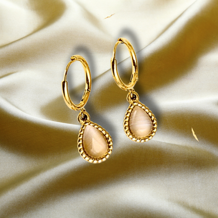 Ellery Minimalist Gold Plated White Earrings on satin fabric