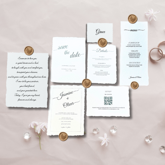 Wedding Stationery Sample Pack available in different sizes in 250 gsm on an asthetic wedding themed pastel background