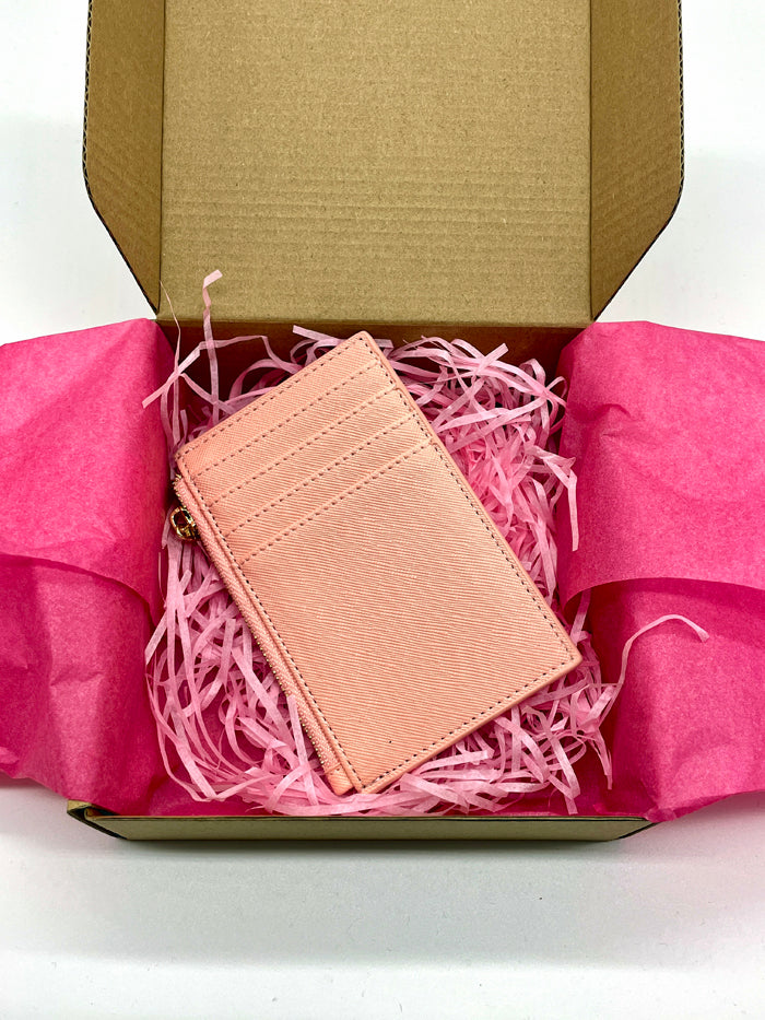 packaging pink personalised wallet women
