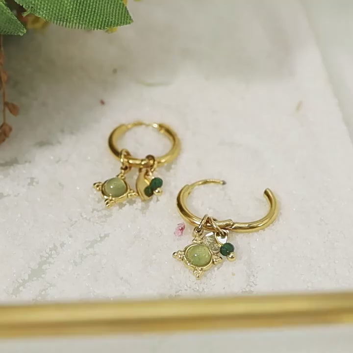 Video showing Adira Aventurine 18K Gold Plated Earrings