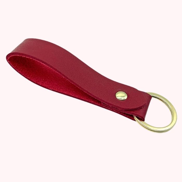 Burgandy leather keyring personalised australia