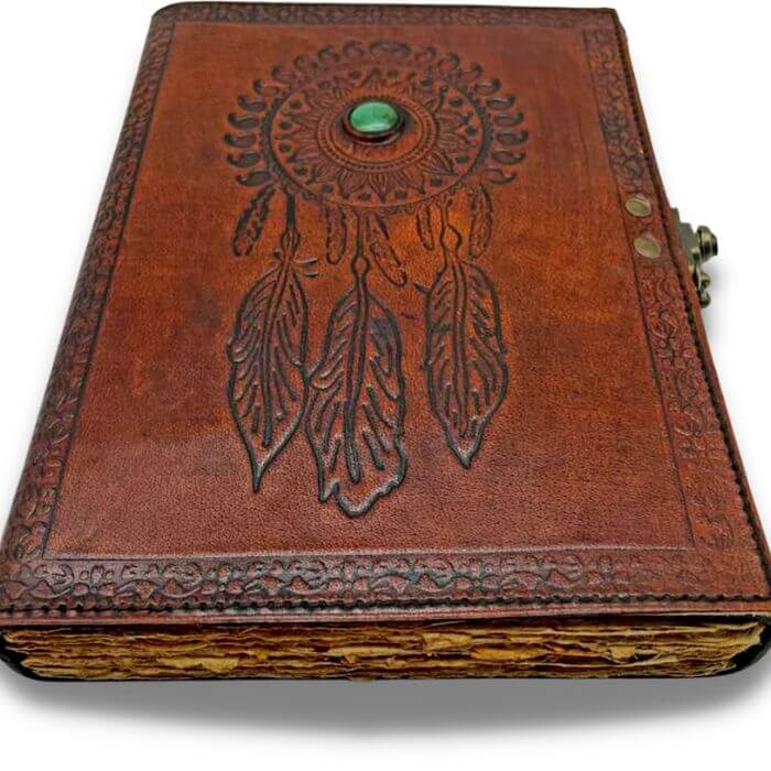 Brown leather journal with Embossed dream catcher design 