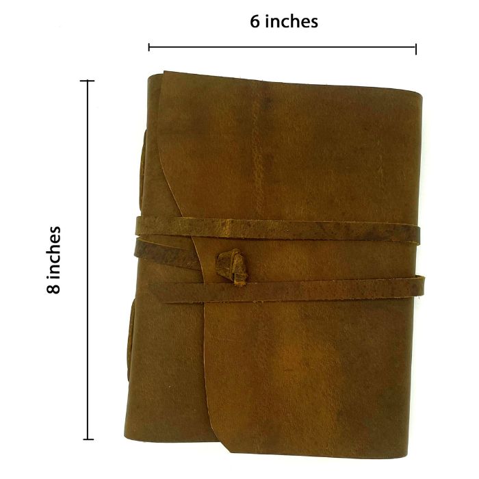 Measurement of Brown leather journal with leather strap