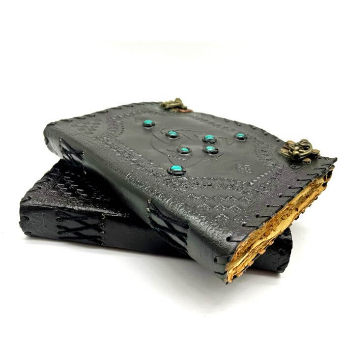 2 Black Leather Journal with 7 blue stones
