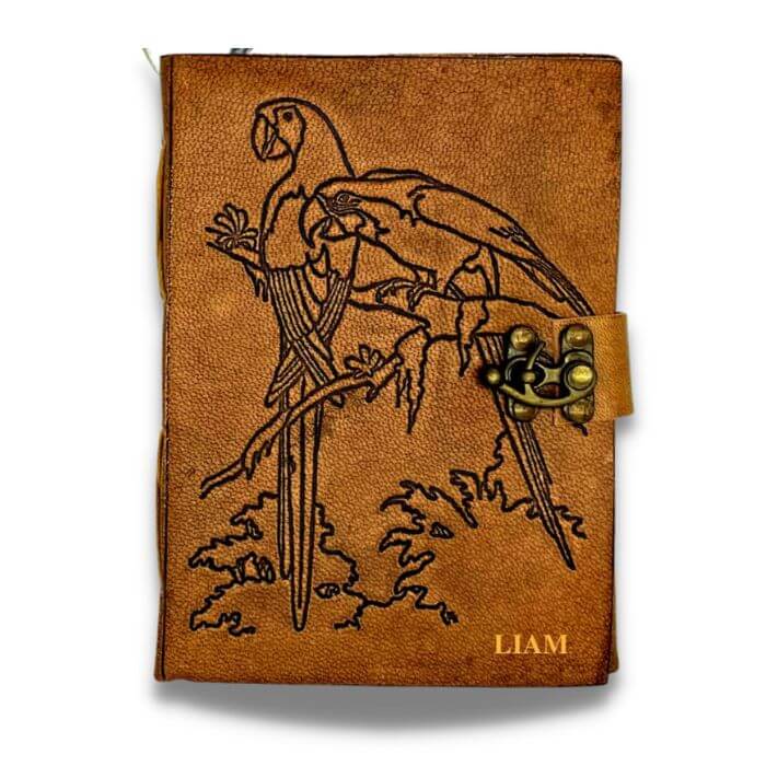 Aspen Parrot Leather Journal Handmade with Personalisation option available