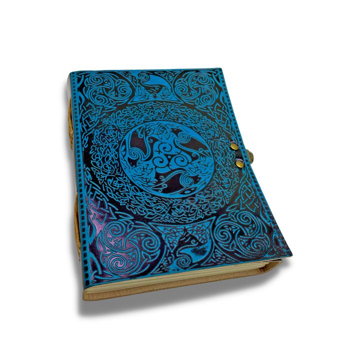 Blue leather journal with blue embossing design