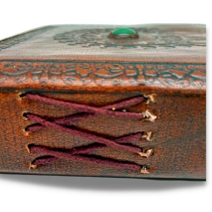 Side hand stitched Brown leather journal with Embossed dream catcher design 