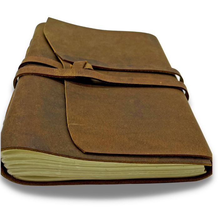 Brown leather journal with leather strap